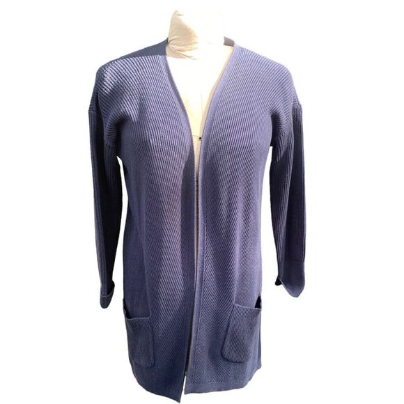 LL Bean Shaker Knit Open Long Cardigan Size M Blue - Picture 2 of 12